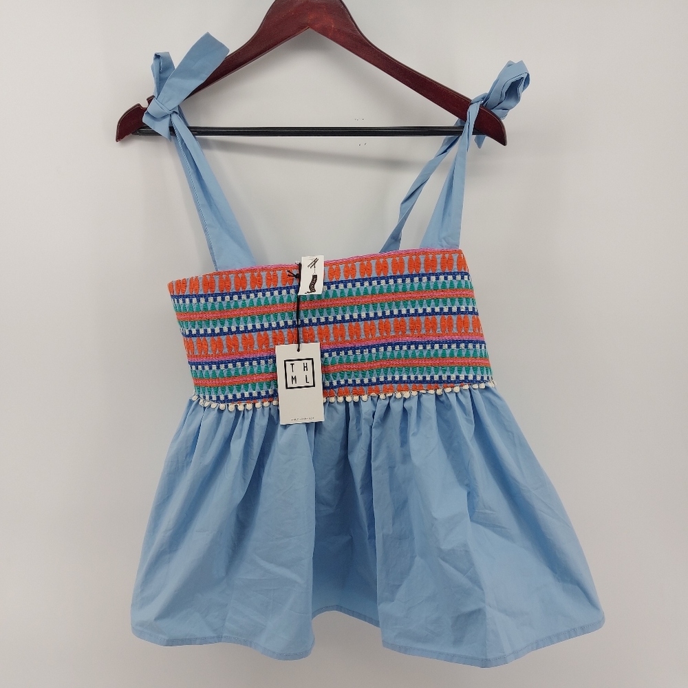 THML SWEET CONFESSIONS TOP Ruched Embroidered Size Medium - Picture 5 of 9